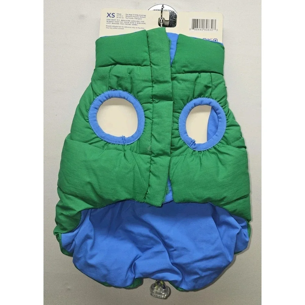 Oodles Dog Clothes Green Quilted Puffer Vest Warm Winter Jacket Size X-Small XS